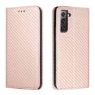 For Samsung Galaxy S22+ 5G Carbon Fiber Texture Flip Holder Leather Phone Case(Rose Gold) - 1