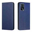 For OPPO A16 Carbon Fiber Texture Flip Holder Leather Phone Case(Blue) - 1