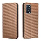 For OPPO A16 Carbon Fiber Texture Flip Holder Leather Phone Case(Brown) - 1