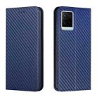 For vivo Y21 Carbon Fiber Texture Flip Holder Leather Phone Case(Blue) - 1