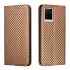 For vivo Y21 Carbon Fiber Texture Flip Holder Leather Phone Case(Brown) - 1