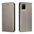 For vivo Y21 Carbon Fiber Texture Flip Holder Leather Phone Case(Grey) - 1