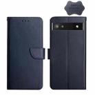 For Google Pixel 6a Genuine Leather Fingerprint-proof Horizontal Flip Phone Case(Blue) - 1