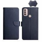 For Motorola Moto E40 Genuine Leather Fingerprint-proof Horizontal Flip Phone Case(Blue) - 1