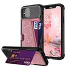 For iPhone X / XS Glitter Magnetic Card Bag Leather Case(Pink) - 1