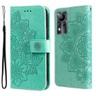 For Infinix Note 11 7-petal Flowers Embossing Pattern Horizontal Flip Leather Case(Green) - 1