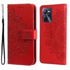 For OPPO Realme C35 7-petal Flowers Embossing Pattern Horizontal Flip Leather Case(Red) - 1
