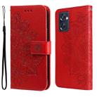 For OPPO Reno7 SE 5G 7-petal Flowers Embossing Pattern Horizontal Flip Leather Case(Red) - 1