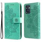 For OPPO Reno7 SE 5G 7-petal Flowers Embossing Pattern Horizontal Flip Leather Case(Green) - 1