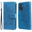 For OPPO Reno7 SE 5G 7-petal Flowers Embossing Pattern Horizontal Flip Leather Case(Blue) - 1
