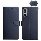 For Samsung Galaxy S21+ 5G Genuine Leather Fingerprint-proof Horizontal Flip Phone Case(Blue) - 1