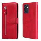 For OPPO Reno7 SE 5G Fashion Calf Texture Zipper Horizontal Flip Leather Case(Red) - 1