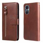 For OPPO Reno7 Z/A96 5G/OnePlus Nord N20 5G Fashion Calf Texture Zipper Horizontal Flip Leather Case(Brown) - 1