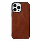 For iPhone 13 Pro Max Genuine Leather Double Color Crazy Horse Phone Case (Brown) - 1