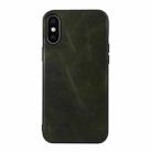 For iPhone X / XS Genuine Leather Double Color Crazy Horse Phone Case(Green) - 1