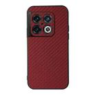 For OnePlus 10 Pro Accurate Hole Carbon Fiber Texture PU Phone Case(Red) - 1