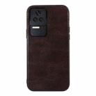 For Xiaomi Redmi K40S Genuine Leather Double Color Crazy Horse Phone Case(Coffee) - 1