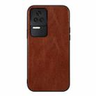 For Xiaomi Redmi K40S Genuine Leather Double Color Crazy Horse Phone Case(Brown) - 1
