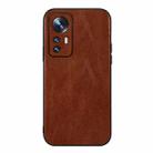 For Xiaomi 12 Pro Genuine Leather Double Color Crazy Horse Phone Case(Brown) - 1