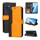 For OPPO Reno7 SE 5G Stitching-Color Horizontal Flip Leather Case(Orange) - 1