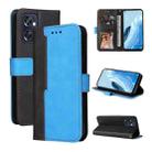 For OPPO Reno7 SE 5G Stitching-Color Horizontal Flip Leather Case(Blue) - 1