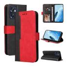 For OPPO Reno7 SE 5G Stitching-Color Horizontal Flip Leather Case(Red) - 1