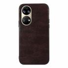 For Huawei P50 Pro Genuine Leather Double Color Crazy Horse Phone Case(Coffee) - 1