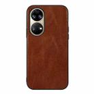 For Huawei P50 Pro Genuine Leather Double Color Crazy Horse Phone Case(Brown) - 1