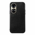 For Huawei P50 Genuine Leather Double Color Crazy Horse Phone Case(Black) - 1