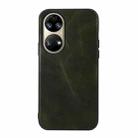 For Huawei P50 Genuine Leather Double Color Crazy Horse Phone Case(Green) - 1