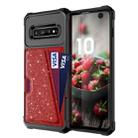 For Samsung Galaxy S10 Glitter Magnetic Card Bag Phone Case(Red) - 2