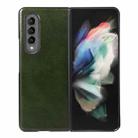 For Samsung Galaxy Z Fold3 5G Genuine Leather Double Color Crazy Horse Phone Case(Green) - 1
