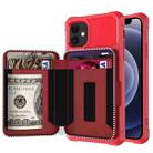 For iPhone 12 mini Zipper Wallet Card Bag PU Back Case (Red) - 1