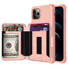 For iPhone 12 Pro Max Zipper Wallet Card Bag PU Back Case(Rose Gold) - 1