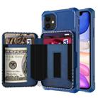 For iPhone 11 Zipper Wallet Card Bag PU Back Case (Blue) - 1