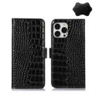 For iPhone 13 Pro Max Crocodile Top Layer Cowhide Leather Phone Case (Black) - 1