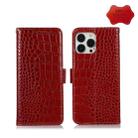 For iPhone 13 Pro Max Crocodile Top Layer Cowhide Leather Phone Case (Red) - 1