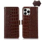 For iPhone 13 Pro Max Crocodile Top Layer Cowhide Leather Phone Case (Brown) - 1