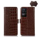 For Xiaomi Redmi K40S Crocodile Top Layer Cowhide Leather Phone Case(Brown) - 1