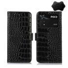 For Xiaomi Poco M4 Pro 4G Crocodile Top Layer Cowhide Leather Phone Case(Black) - 1