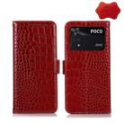 For Xiaomi Poco M4 Pro 4G Crocodile Top Layer Cowhide Leather Phone Case(Red) - 1