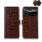 For Xiaomi Poco X4 Pro 5G Crocodile Top Layer Cowhide Leather Phone Case(Brown) - 1