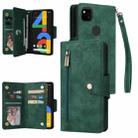 For Google Pixel 4A 4G Rivet Buckle 9 Cards Three Fold Leather Phone Case(Green) - 1