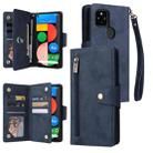 For Google Pixel 4A 5G Rivet Buckle 9 Cards Three Fold Leather Phone Case(Blue) - 1