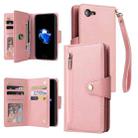 For iPhone SE 2022 / SE 2020 / 8 / 7 Rivet Buckle 9 Cards Three Fold Leather Phone Case(Rose Gold) - 1