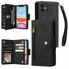 For iPhone 11 Rivet Buckle 9 Cards Three Fold Leather Phone Case (Black) - 1