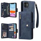 For iPhone 11 Rivet Buckle 9 Cards Three Fold Leather Phone Case (Blue) - 1