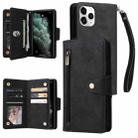 For iPhone 11 Pro Rivet Buckle 9 Cards Three Fold Leather Phone Case (Black) - 1