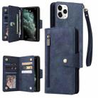 For iPhone 11 Pro Rivet Buckle 9 Cards Three Fold Leather Phone Case (Blue) - 1