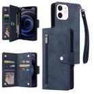 For iPhone 12 Rivet Buckle 9 Cards Three Fold Leather Phone Case(Blue) - 1